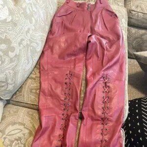 1980s Christian Dior Red Leather Lace-up Leg Trousers